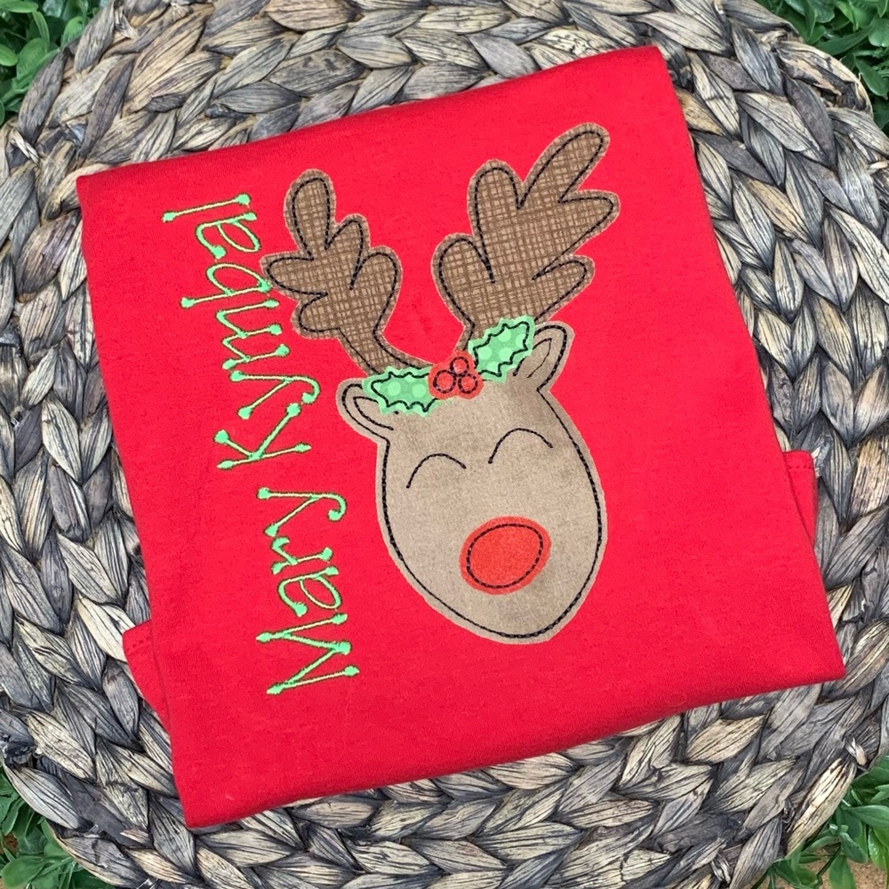 Made to order Red Reindeer Applique Long Sleeve shirt